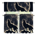 Full Moon Howling Wolf Print 3 Piece Kitchen Curtains