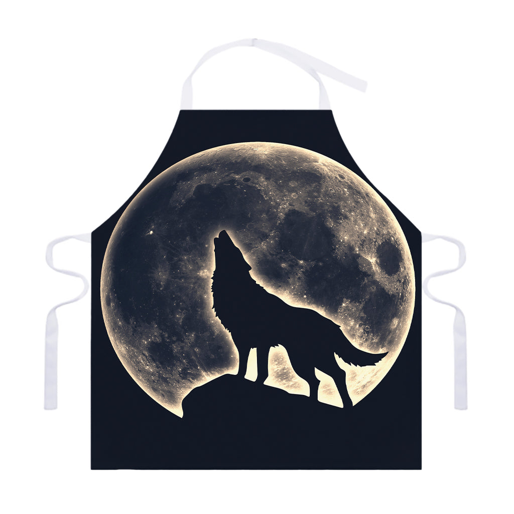 Full Moon Howling Wolf Print Adjustable Apron