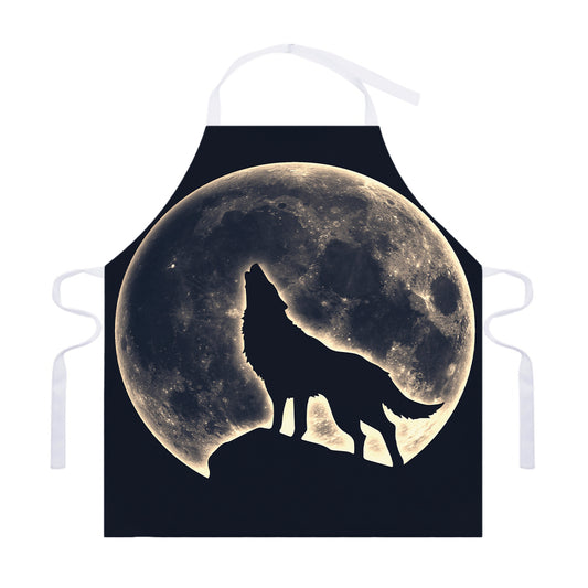 Full Moon Howling Wolf Print Adjustable Apron