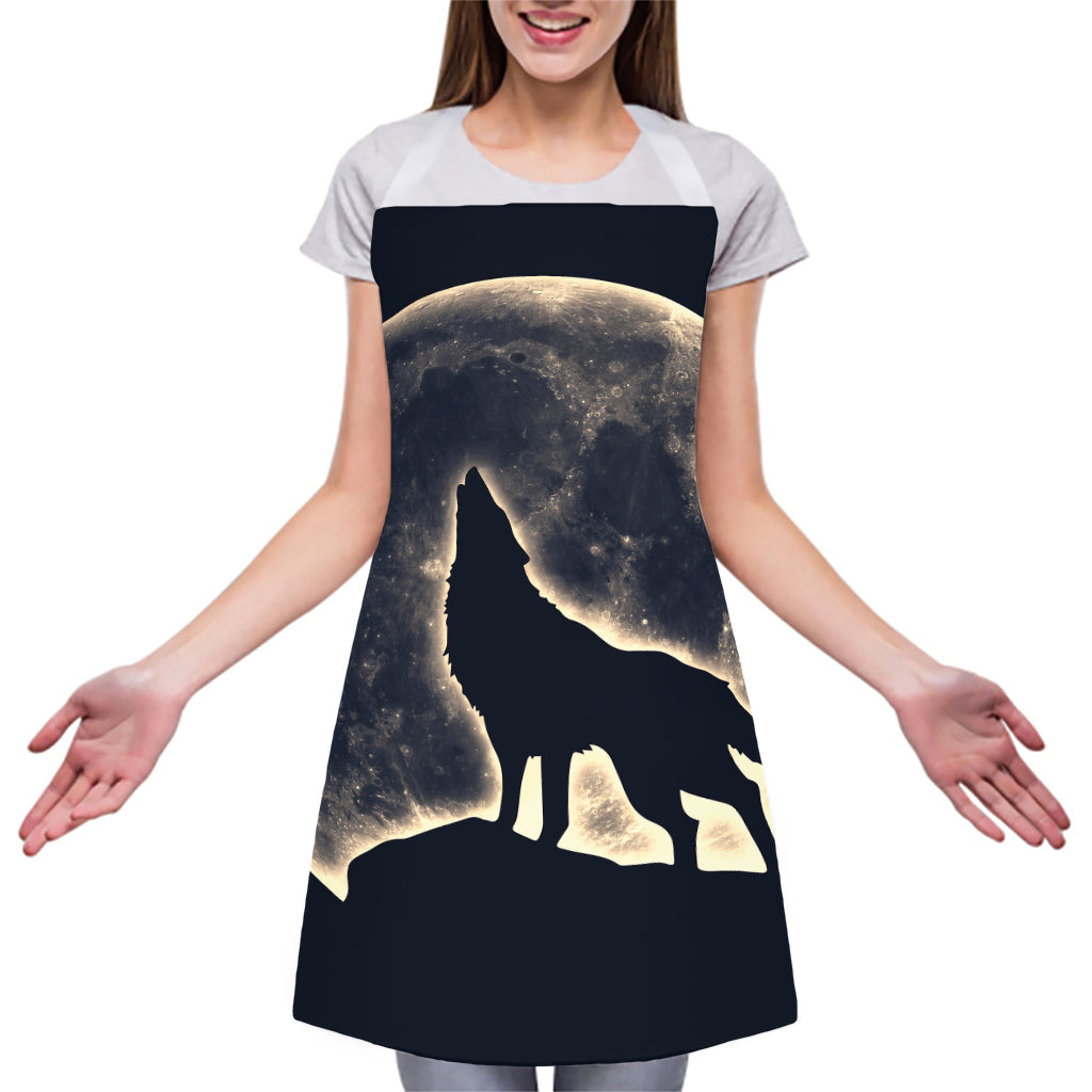 Full Moon Howling Wolf Print Adjustable Apron