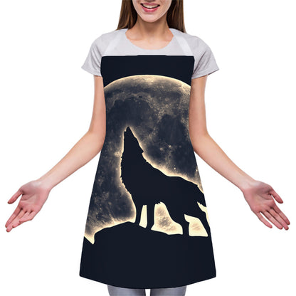 Full Moon Howling Wolf Print Adjustable Apron