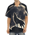Full Moon Howling Wolf Print Aloha Shirt