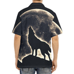 Full Moon Howling Wolf Print Aloha Shirt