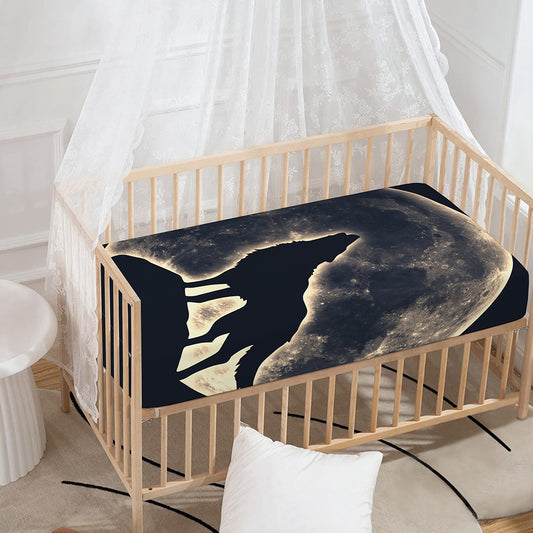 Full Moon Howling Wolf Print Baby Crib Sheet