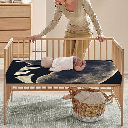 Full Moon Howling Wolf Print Baby Crib Sheet