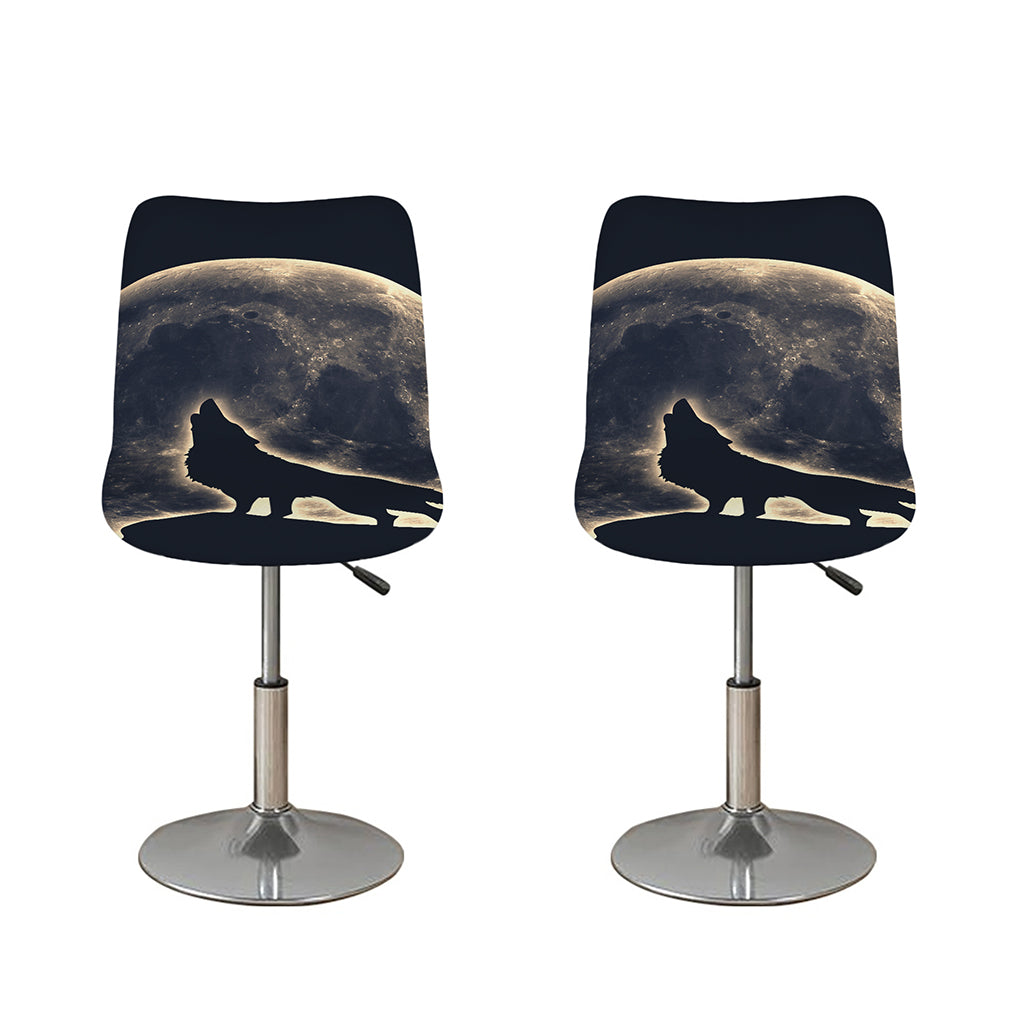 Full Moon Howling Wolf Print Bar Stool Covers