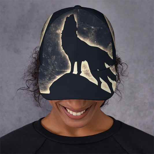 Full Moon Howling Wolf Print Baseball Cap
