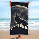 Full Moon Howling Wolf Print Beach Towel