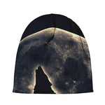Full Moon Howling Wolf Print Beanie