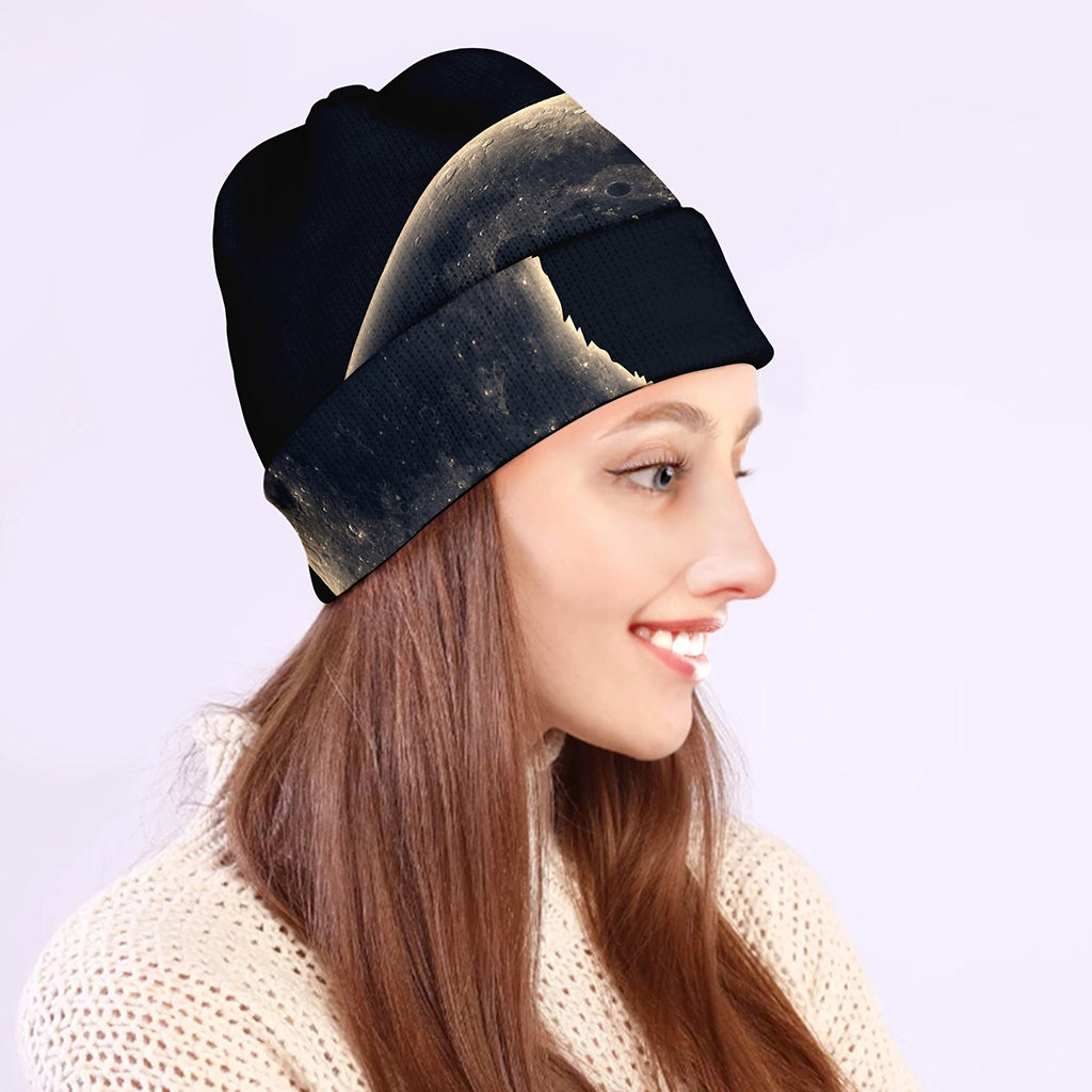 Full Moon Howling Wolf Print Beanie