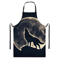 Full Moon Howling Wolf Print Bib Apron With Pocket