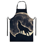 Full Moon Howling Wolf Print Bib Apron With Pocket