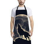 Full Moon Howling Wolf Print Bib Apron With Pocket