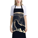 Full Moon Howling Wolf Print Bib Apron With Pocket