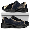 Full Moon Howling Wolf Print Black Chunky Shoes