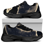 Full Moon Howling Wolf Print Black Chunky Shoes