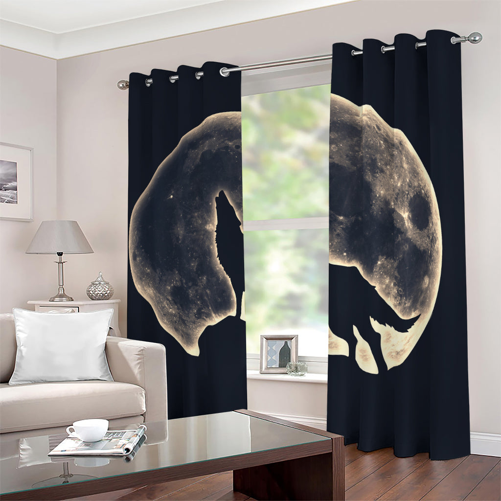 Full Moon Howling Wolf Print Blackout Grommet Curtains