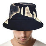Full Moon Howling Wolf Print Bucket Hat