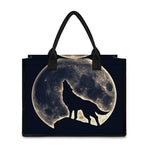 Full Moon Howling Wolf Print Canvas Tote Bag