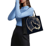 Full Moon Howling Wolf Print Canvas Tote Bag