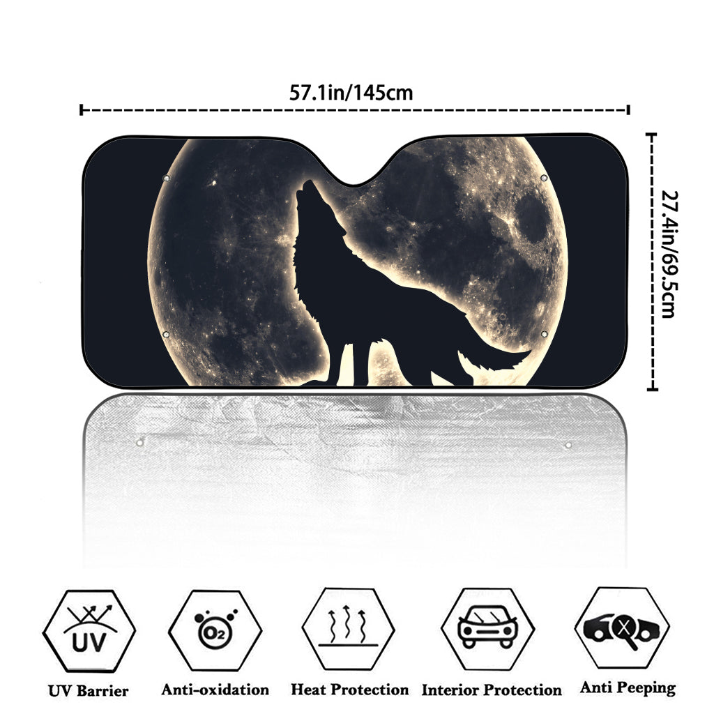 Full Moon Howling Wolf Print Car Windshield Sun Shade
