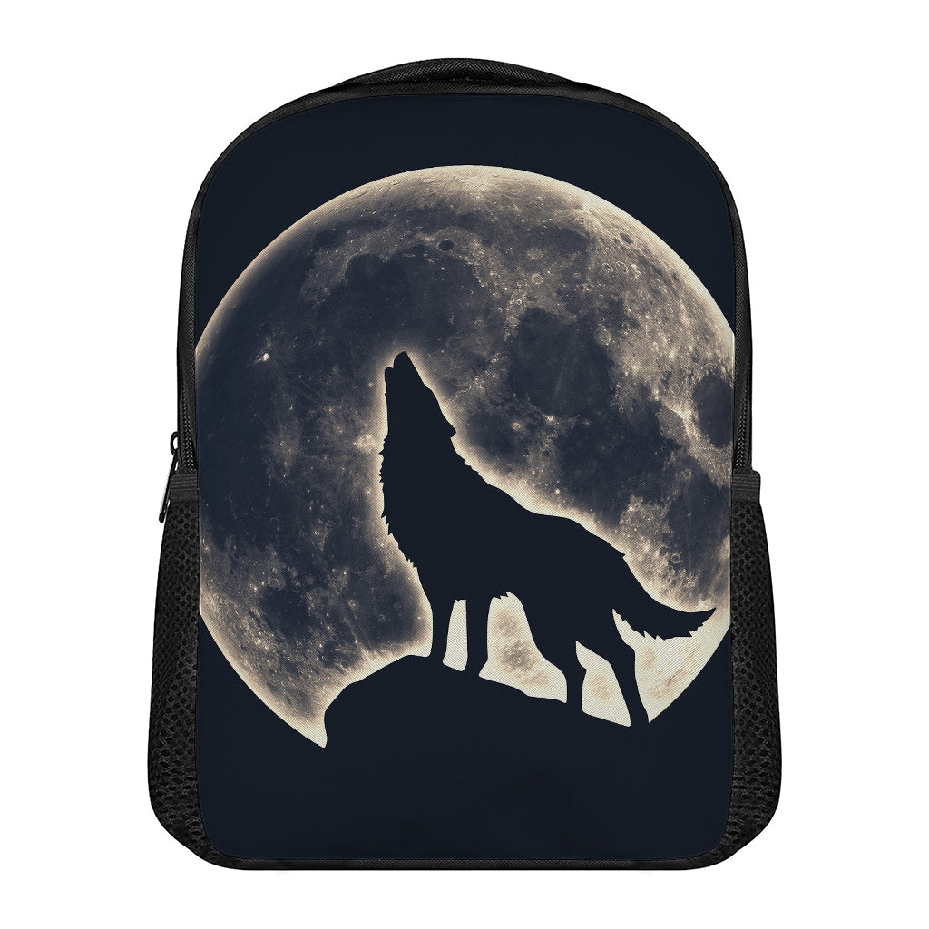 Full Moon Howling Wolf Print Casual Backpack