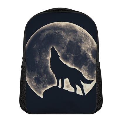 Full Moon Howling Wolf Print Casual Backpack