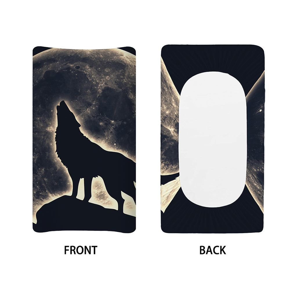 Full Moon Howling Wolf Print Changing Pad Cover