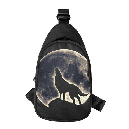 Full Moon Howling Wolf Print Chest Bag