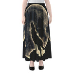 Full Moon Howling Wolf Print Chiffon Maxi Skirt