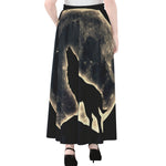 Full Moon Howling Wolf Print Chiffon Maxi Skirt