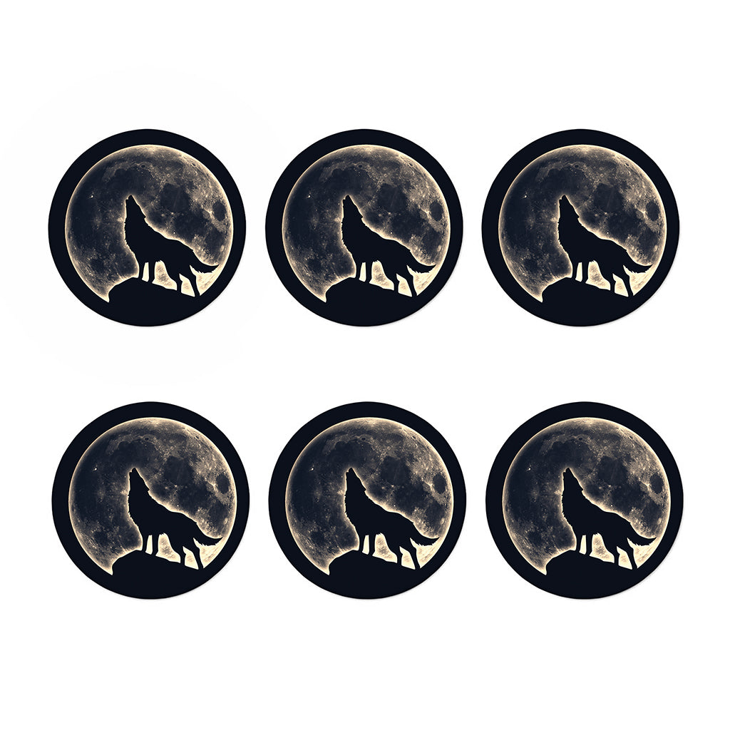Full Moon Howling Wolf Print Coaster Set
