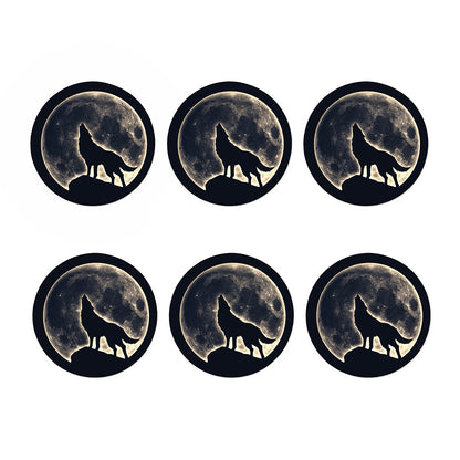 Full Moon Howling Wolf Print Coaster Set