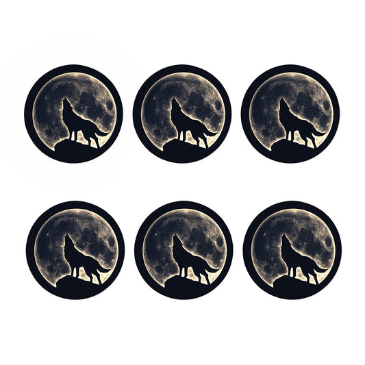 Full Moon Howling Wolf Print Coaster Set