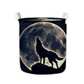 Full Moon Howling Wolf Print Collapsible Laundry Basket