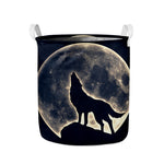 Full Moon Howling Wolf Print Collapsible Laundry Basket
