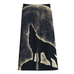 Full Moon Howling Wolf Print Cotton Front Slit Maxi Skirt
