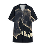 Full Moon Howling Wolf Print Cotton Hawaiian Shirt