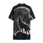 Full Moon Howling Wolf Print Cotton Hawaiian Shirt