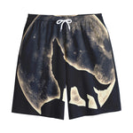 Full Moon Howling Wolf Print Cotton Shorts