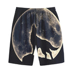 Full Moon Howling Wolf Print Cotton Shorts