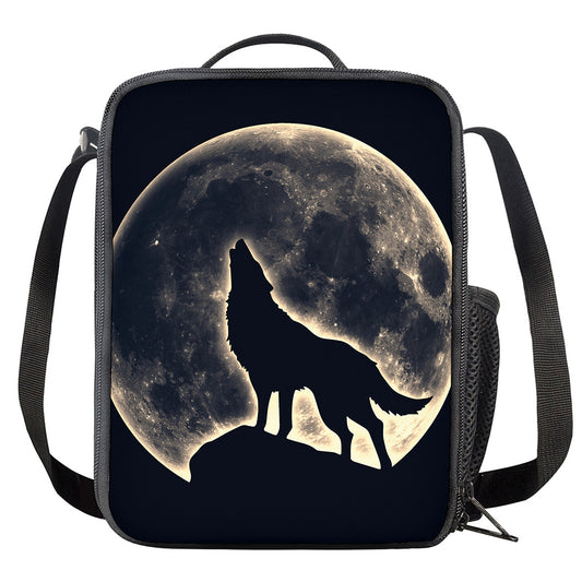 Full Moon Howling Wolf Print Crossbody Lunch Bag
