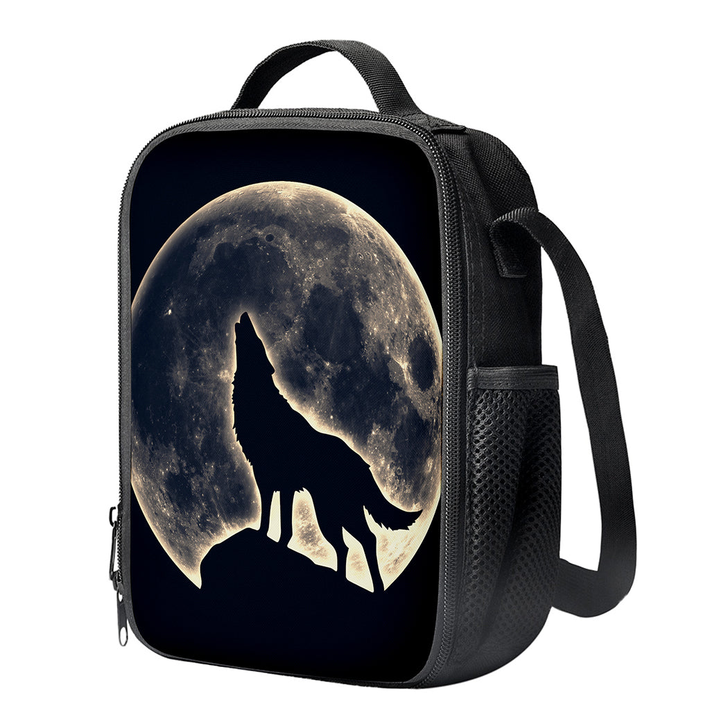 Full Moon Howling Wolf Print Crossbody Lunch Bag