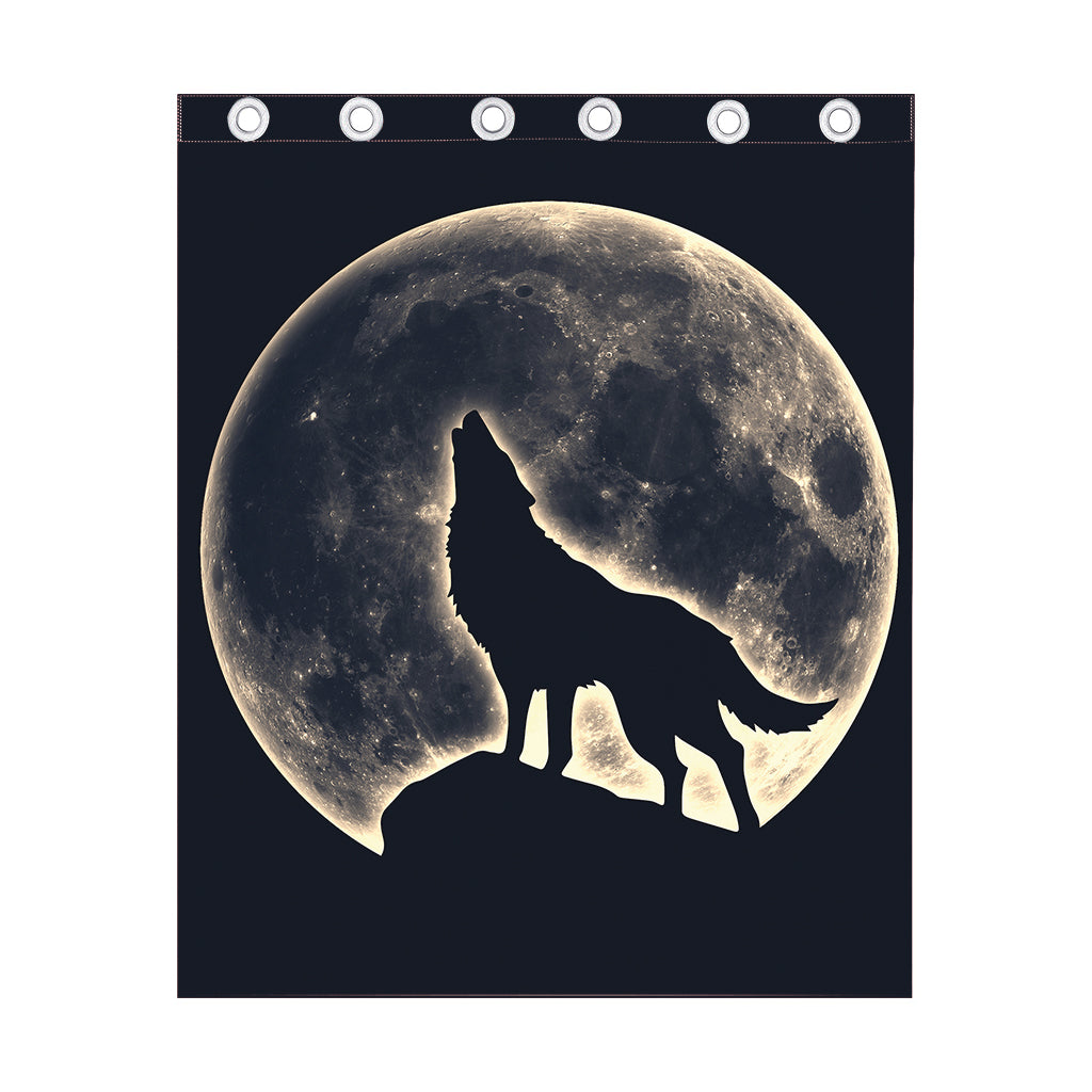 Full Moon Howling Wolf Print Curtain