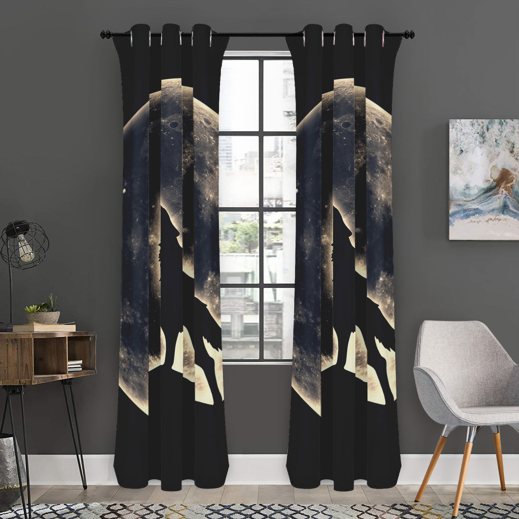 Full Moon Howling Wolf Print Curtain