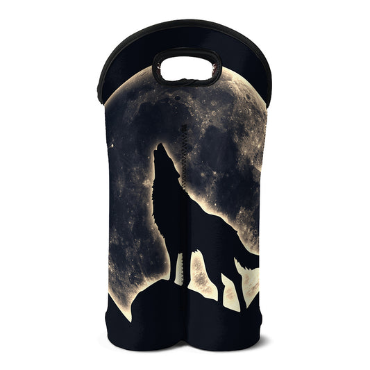 Full Moon Howling Wolf Print Double Neoprene Wine Tote