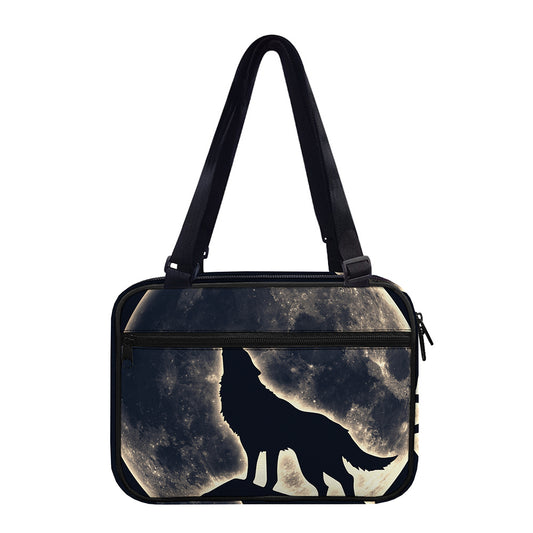 Full Moon Howling Wolf Print Double Strap Bible Bag