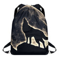 Full Moon Howling Wolf Print Drawstring Backpack