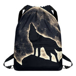Full Moon Howling Wolf Print Drawstring Backpack