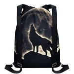 Full Moon Howling Wolf Print Drawstring Backpack